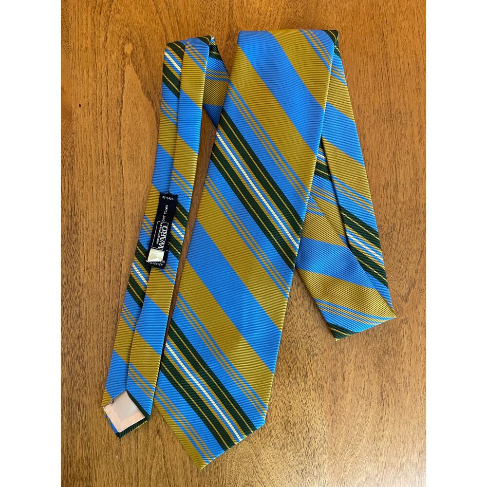 vintage striped Montgomery Ward necktie - polyester - blue, gold, green - wide